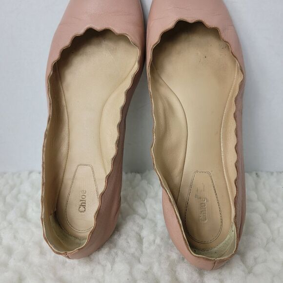 Chloe Lauren Nappa Leather Scalloped Trim Slip-on Ballet Flats - Picture 8 of 10